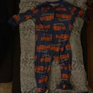 Kids Fire Truck One Piece Pajamas - Blue and Orange